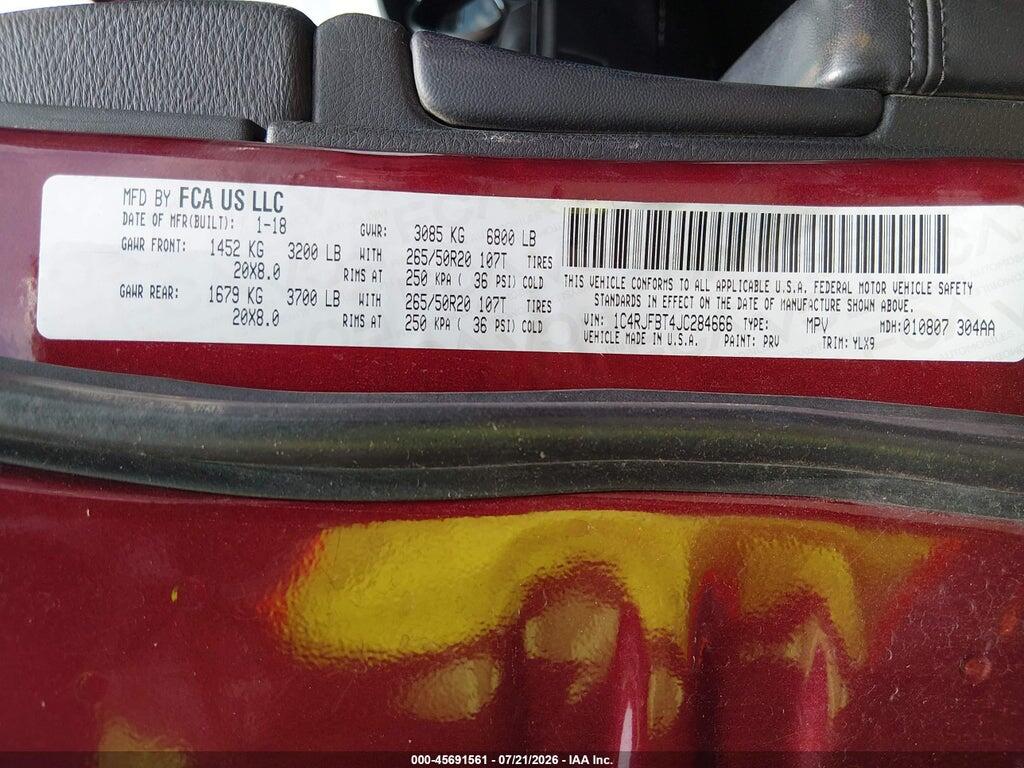 1C4RJFBT4JC284666 2018 JEEP GRAND CHEROKEE photo no. 9