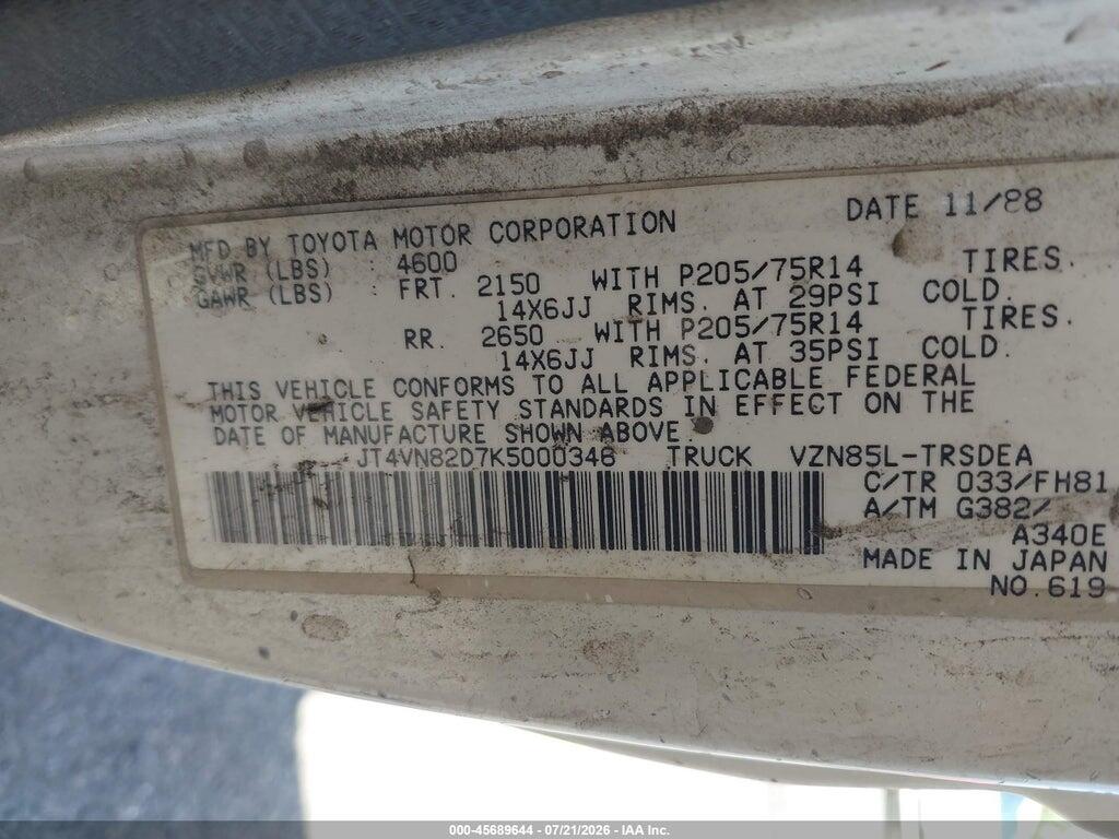 JT4VN82D7K5000346 1989 TOYOTA PICKUP photo no. 9