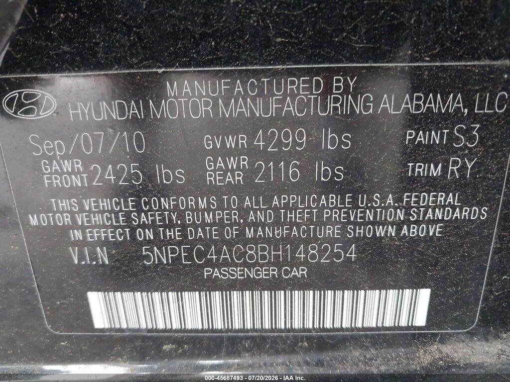 5NPEC4AC8BH148254 2011 HYUNDAI SONATA photo no. 9