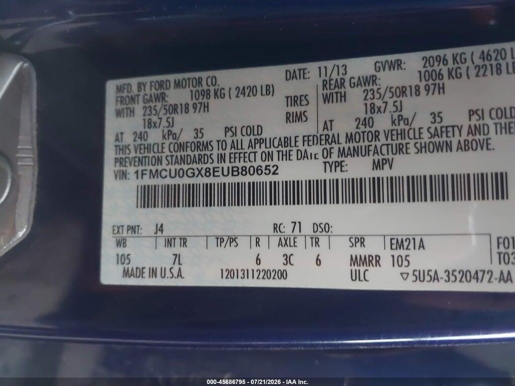 1FMCU0GX8EUB80652 2014 FORD ESCAPE photo no. 9
