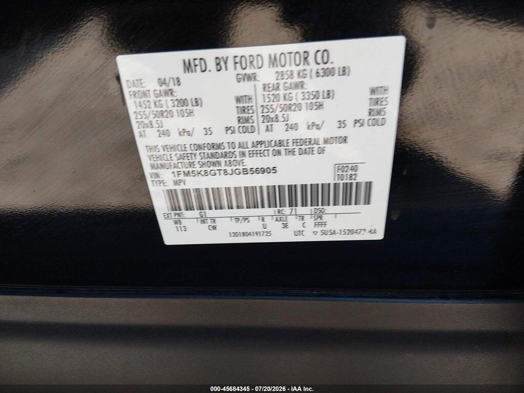 1FM5K8GT8JGB56905 2018 FORD EXPLORER photo no. 9
