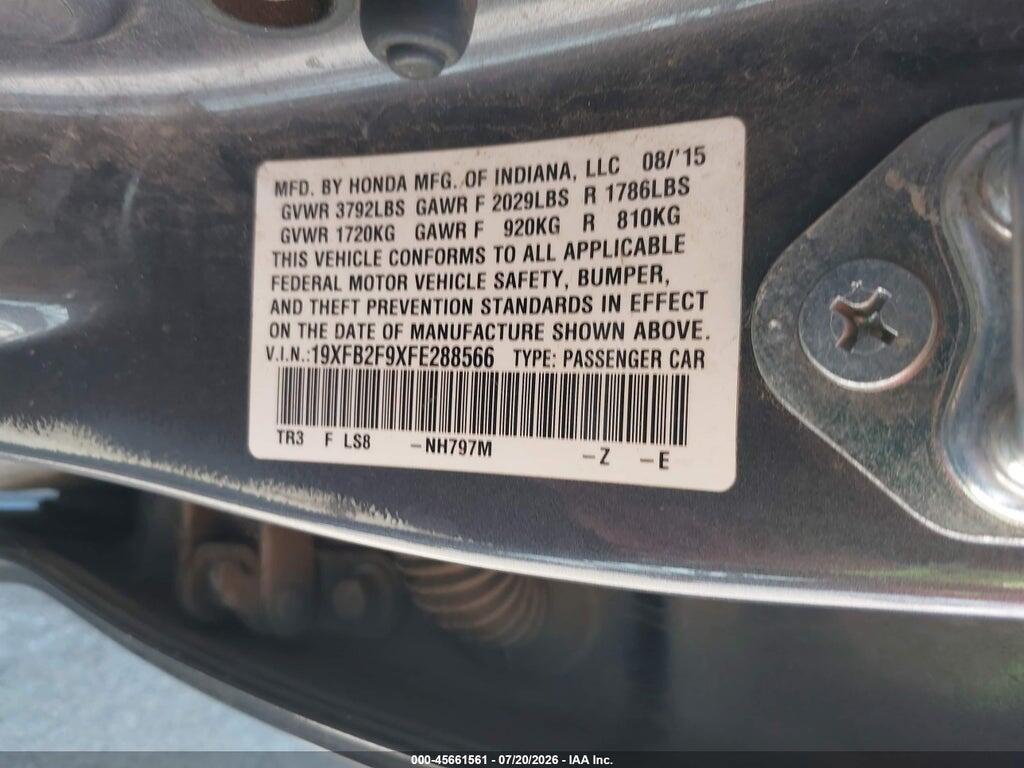 19XFB2F9XFE288566 2015 HONDA CIVIC photo no. 9