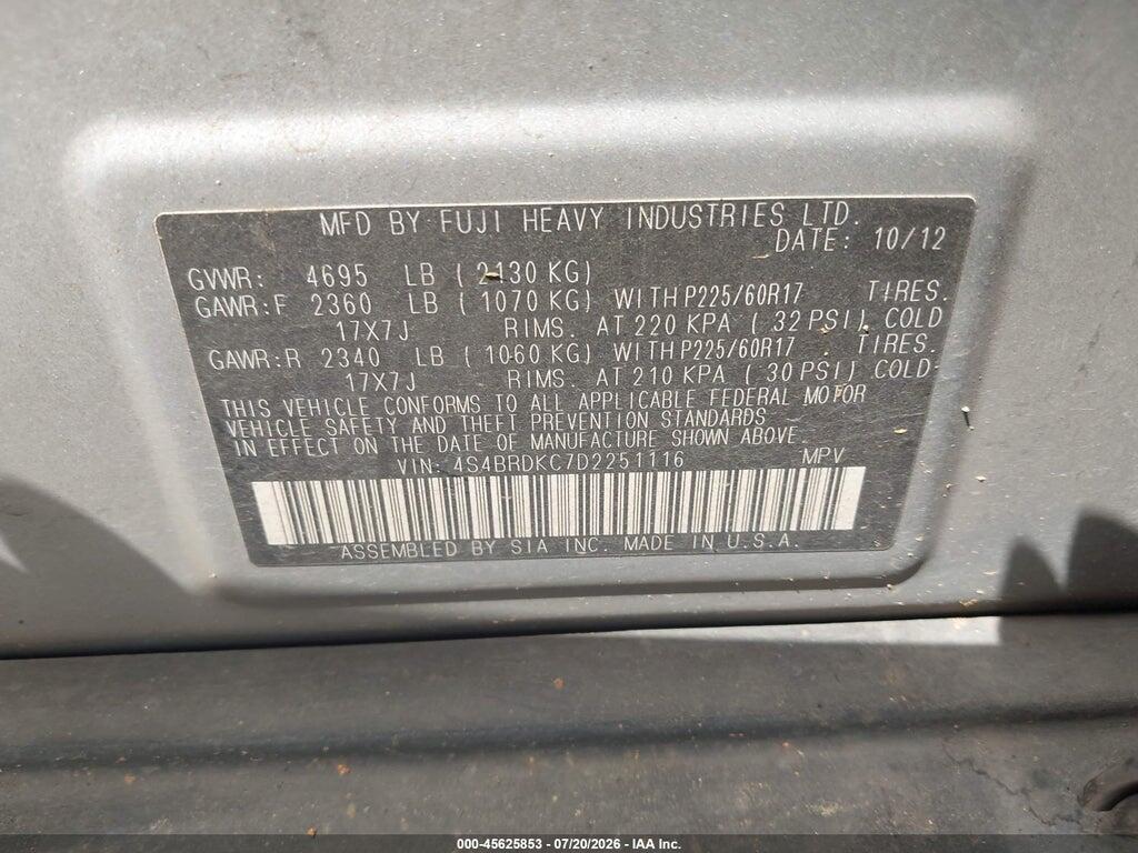 4S4BRDKC7D2251116 2013 SUBARU OUTBACK photo no. 9