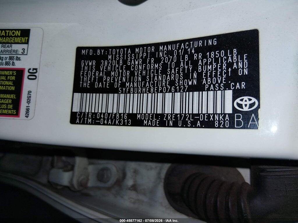 5YFBURHE8EP076127 2014 TOYOTA COROLLA photo no. 9