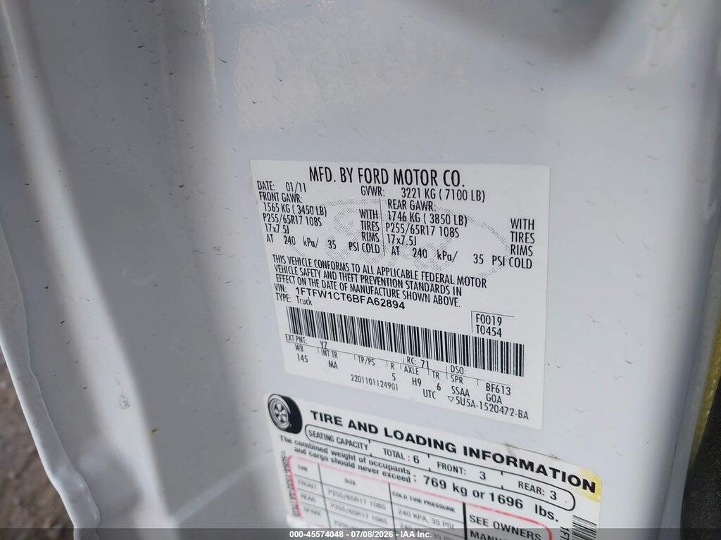 1FTFW1CT6BFA62894 2011 FORD F-150 photo no. 9