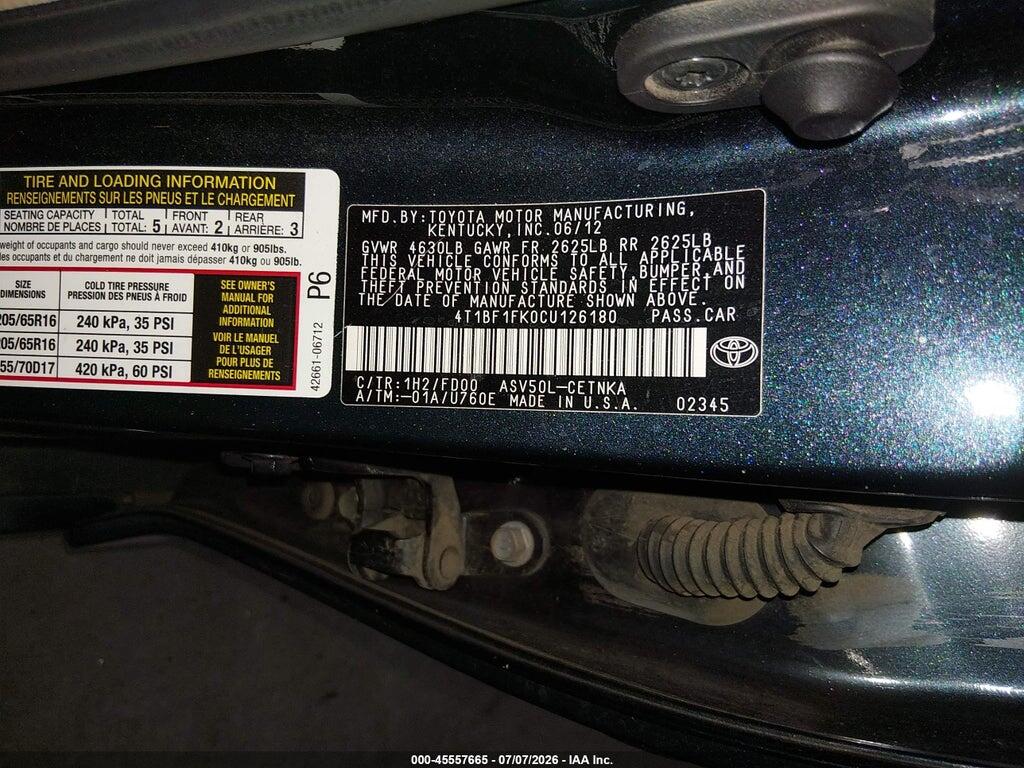 4T1BF1FK0CU126180 2012 TOYOTA CAMRY photo no. 9