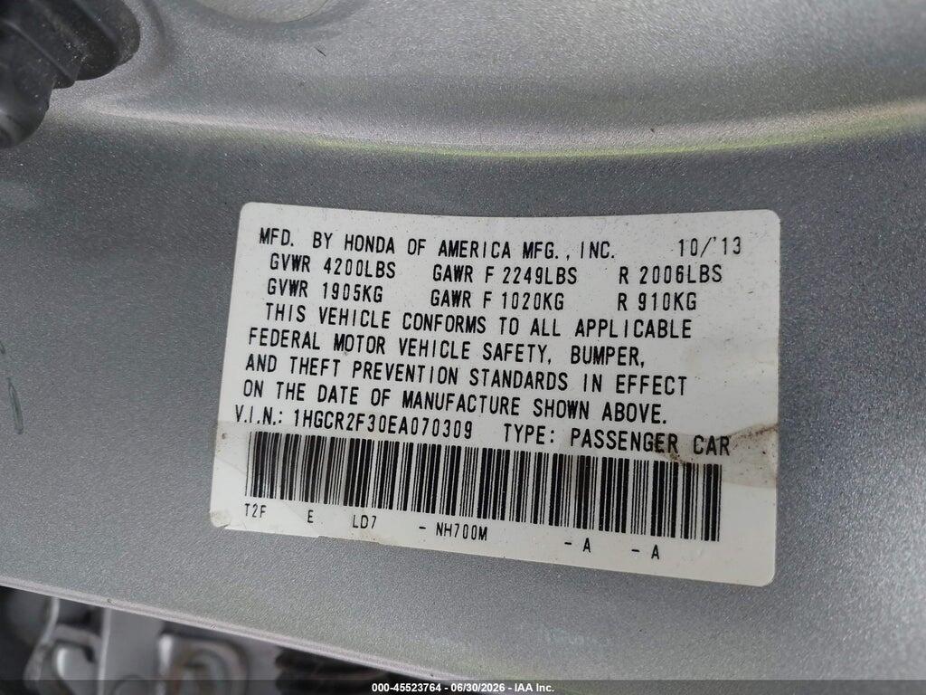 1HGCR2F30EA070309 2014 HONDA ACCORD photo no. 9