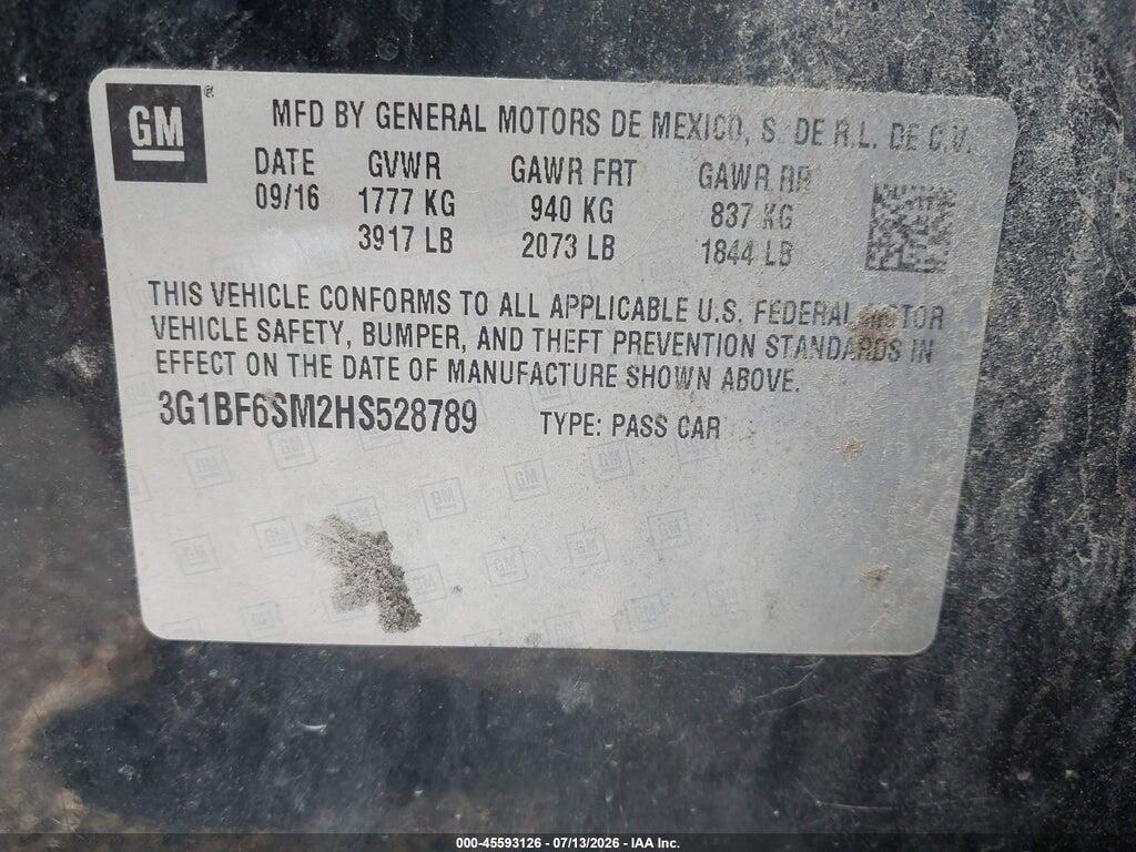 3G1BF6SM2HS528789 2017 CHEVROLET CRUZE photo no. 9