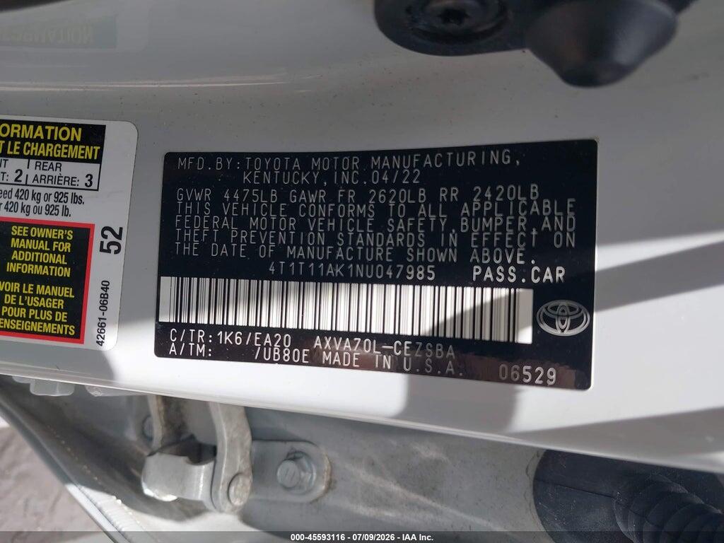 4T1T11AK1NU047985 2022 TOYOTA CAMRY photo no. 9