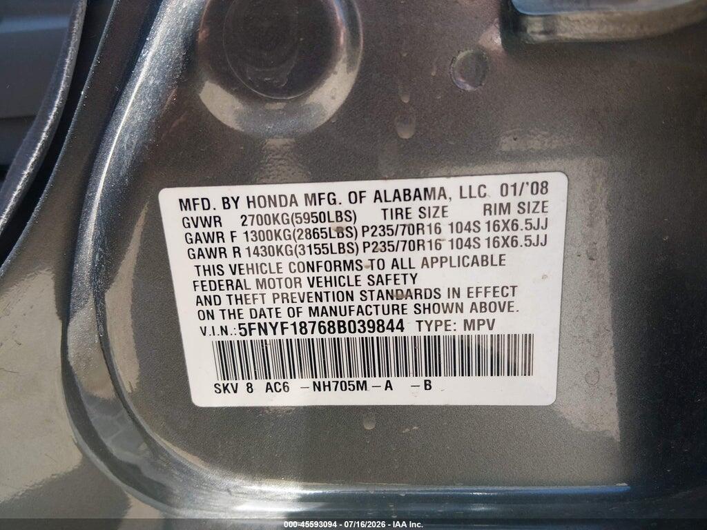 5FNYF18768B039844 2008 HONDA PILOT photo no. 9