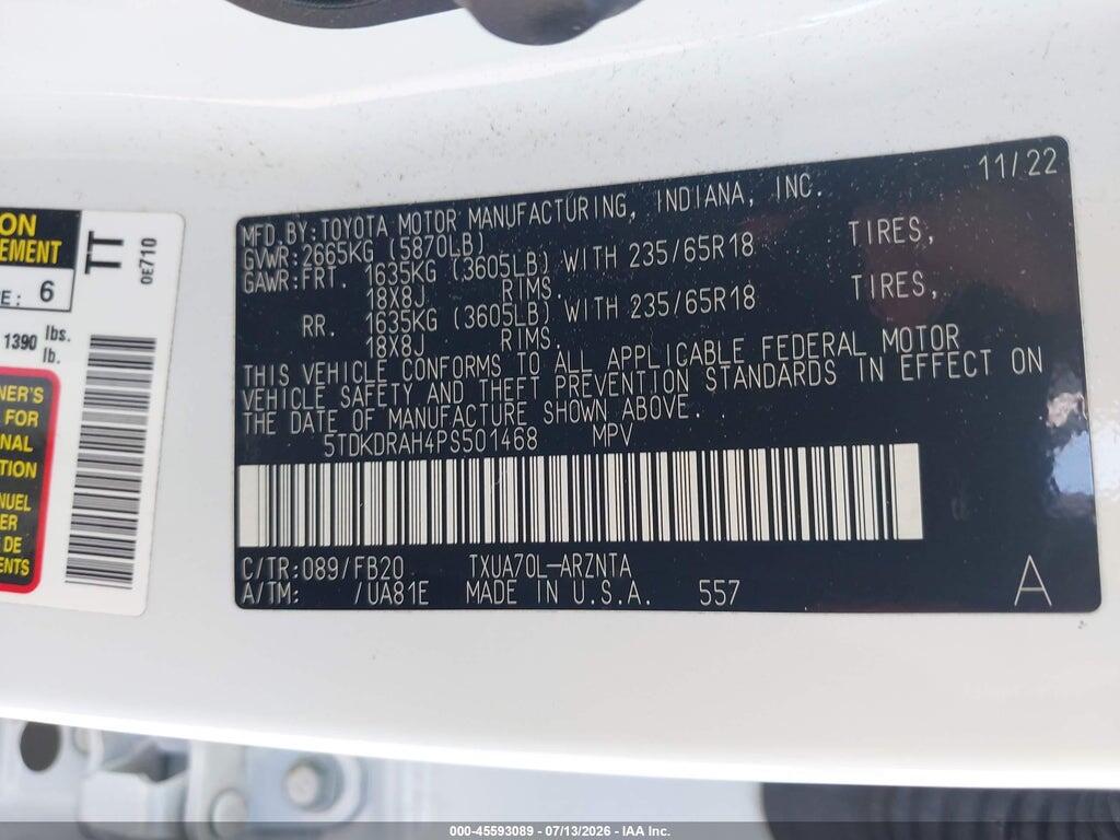 5TDKDRAH4PS501468 2023 TOYOTA HIGHLANDER photo no. 9
