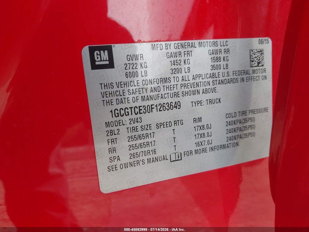 1GCGTCE30F1263649 2015 CHEVROLET COLORADO photo no. 9