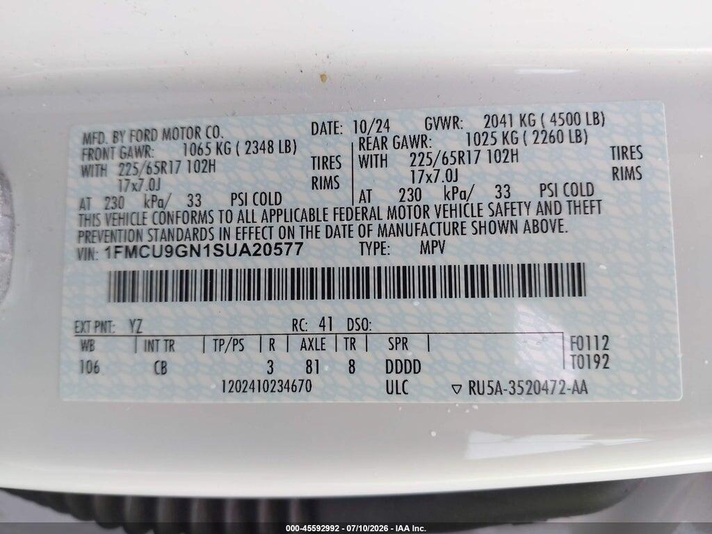 1FMCU9GN1SUA20577 2025 FORD ESCAPE photo no. 9