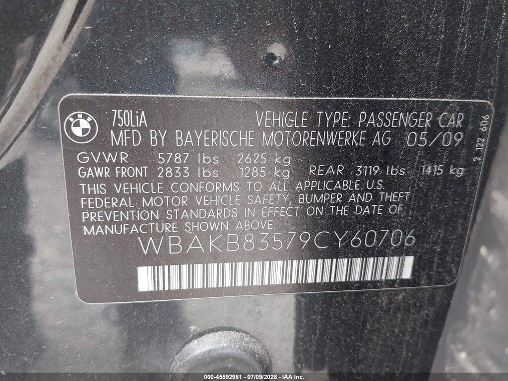 WBAKB83579CY60706 2009 BMW 750LI photo no. 9
