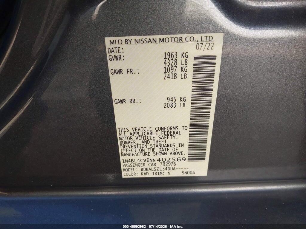 1N4BL4CV6NN402569 2022 NISSAN ALTIMA photo no. 9