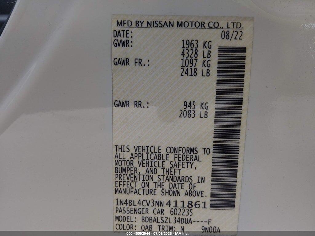 1N4BL4CV3NN411861 2022 NISSAN ALTIMA photo no. 9