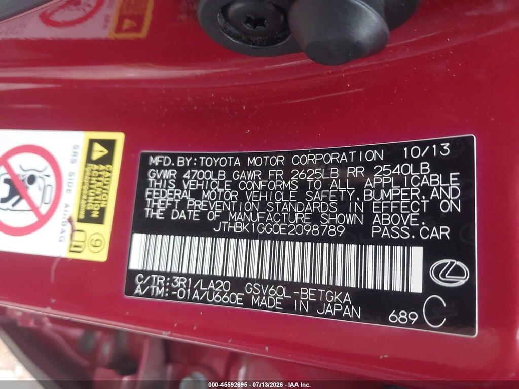 JTHBK1GG0E2098789 2014 LEXUS ES 350 photo no. 9