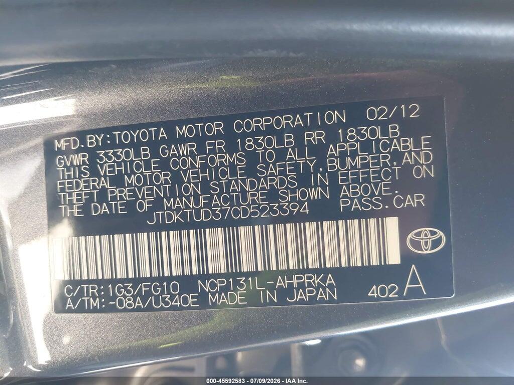 JTDKTUD37CD523394 2012 TOYOTA YARIS photo no. 9