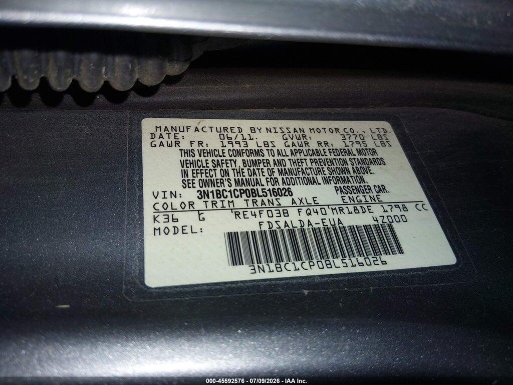 3N1BC1CP0BL516026 2011 NISSAN VERSA photo no. 9