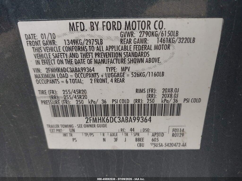 2FMHK6DC3ABA99364 2010 FORD FLEX photo no. 9