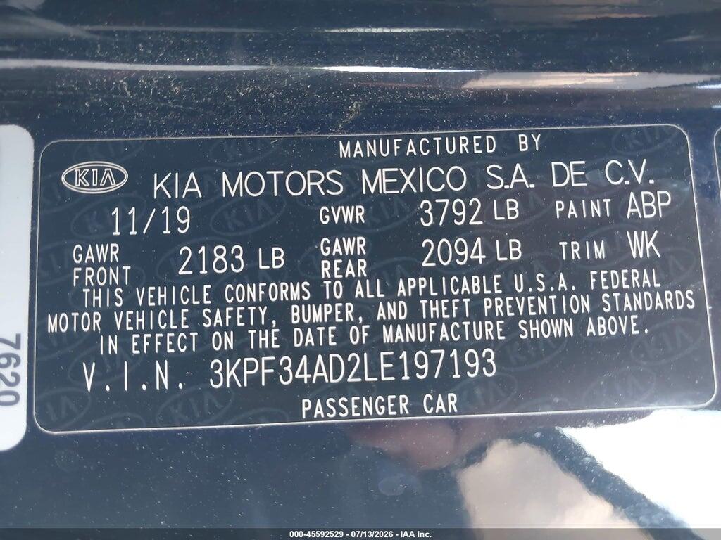 3KPF34AD2LE197193 2020 KIA FORTE photo no. 9