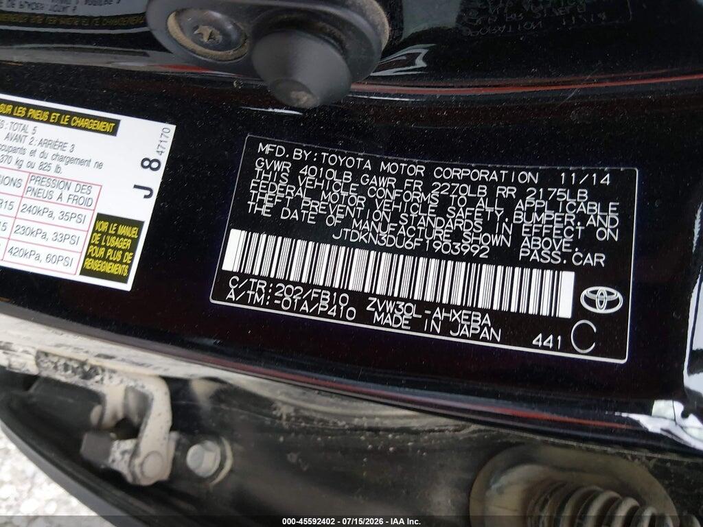 JTDKN3DU6F1903992 2015 TOYOTA PRIUS photo no. 9