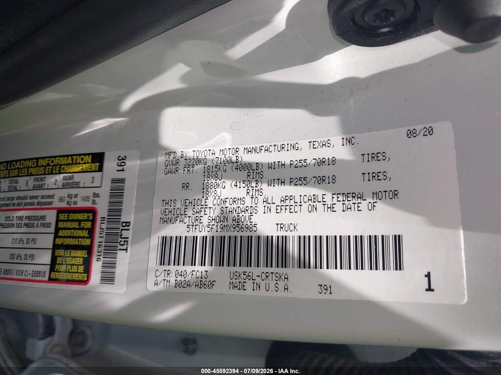 5TFUY5F19MX956985 2021 TOYOTA TUNDRA photo no. 9