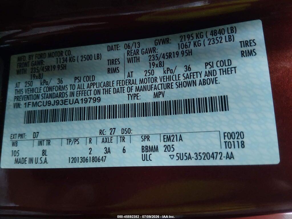 1FMCU9J93EUA19799 2014 FORD ESCAPE photo no. 9
