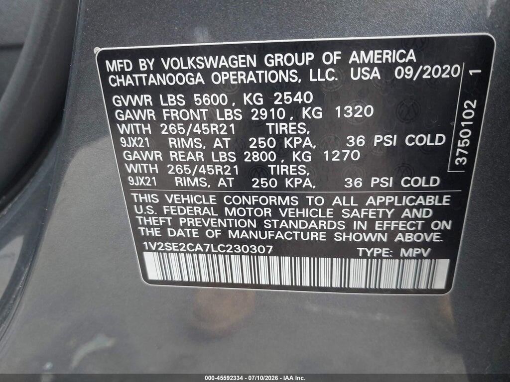 1V2SE2CA7LC230307 2020 VOLKSWAGEN ATLAS CROSS SPORT photo no. 9