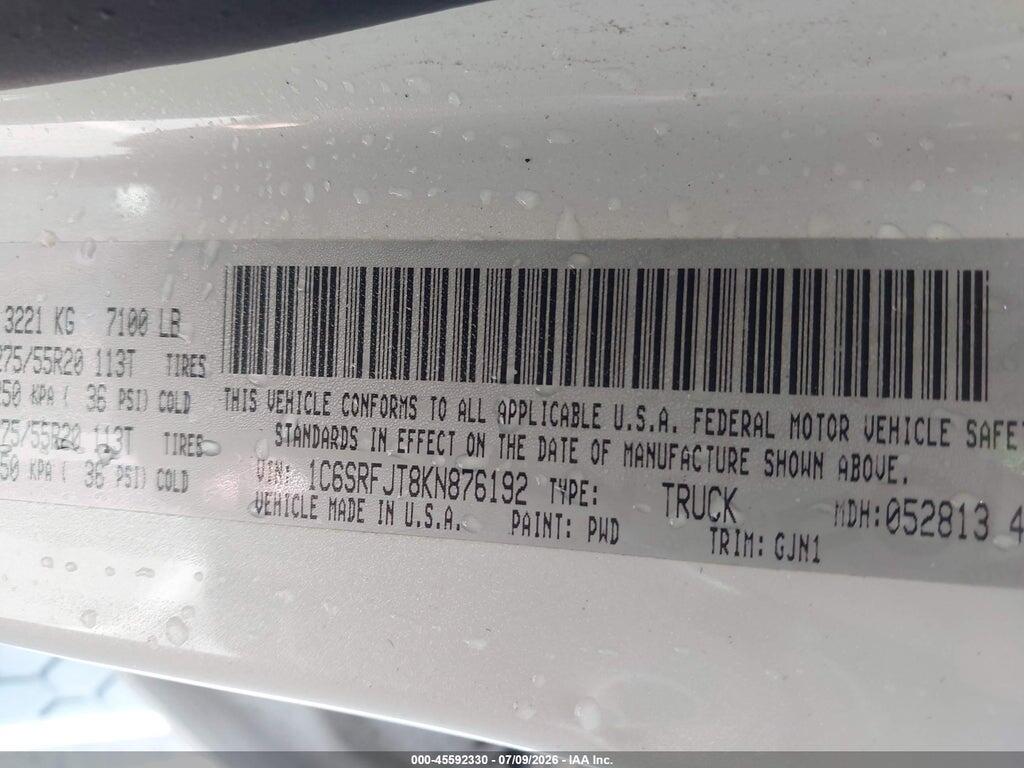 1C6SRFJT8KN876192 2019 RAM 1500 photo no. 9