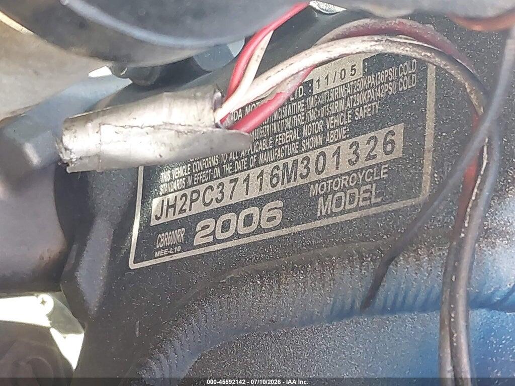 JH2PC37116M301326 2006 HONDA CBR600 photo no. 10