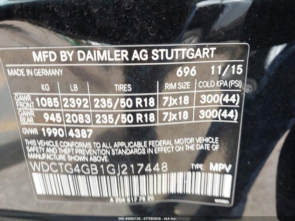 WDCTG4GB1GJ217448 2016 MERCEDES-BENZ GLA 250 photo no. 9