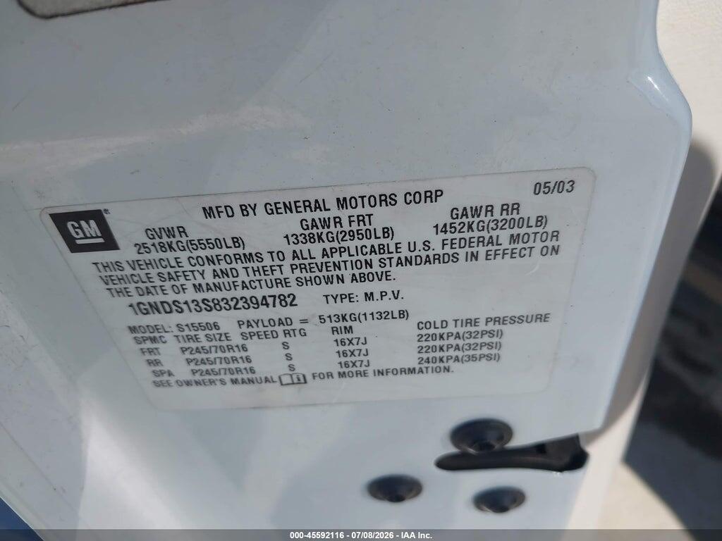 1GNDS13S832394782 2003 CHEVROLET TRAILBLAZER photo no. 9