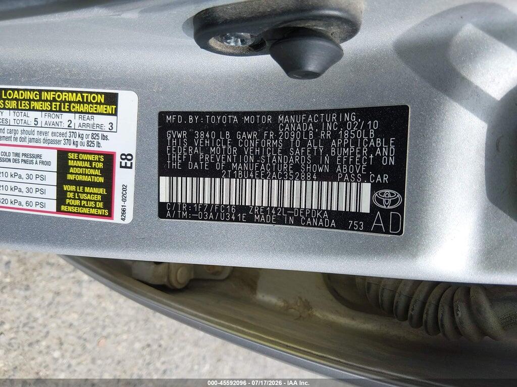 2T1BU4EE2AC352884 2010 TOYOTA COROLLA photo no. 9