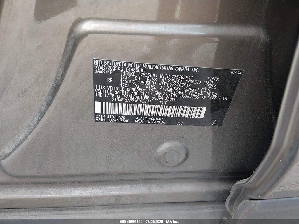2T3WFREVXFW142801 2015 TOYOTA RAV4 photo no. 9