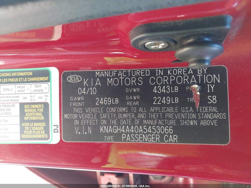 KNAGH4A40A5453066 2010 KIA OPTIMA photo no. 9