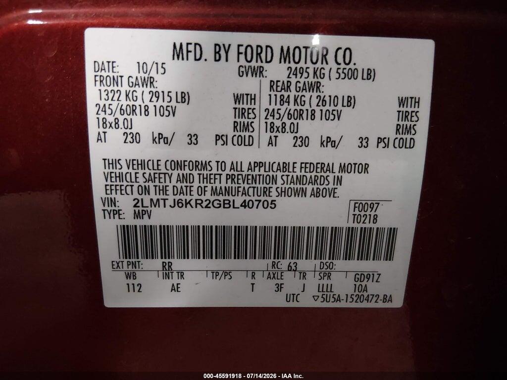 2LMTJ6KR2GBL40705 2016 LINCOLN MKX photo no. 9
