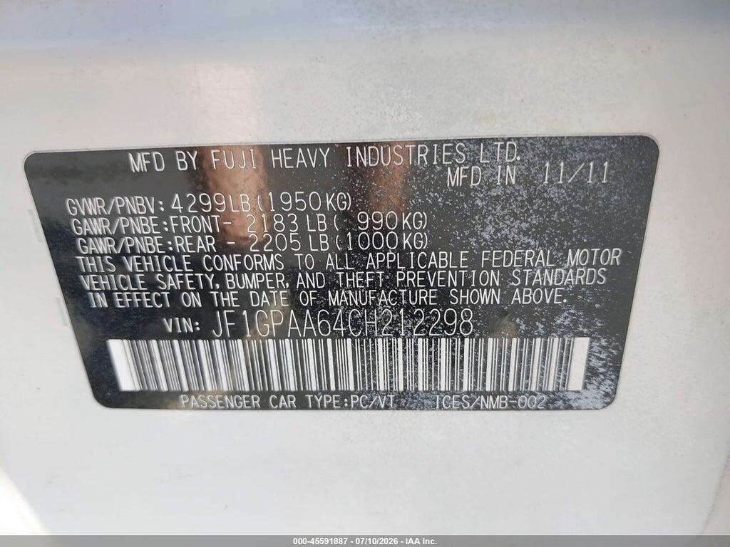 JF1GPAA64CH212298 2012 SUBARU IMPREZA photo no. 9