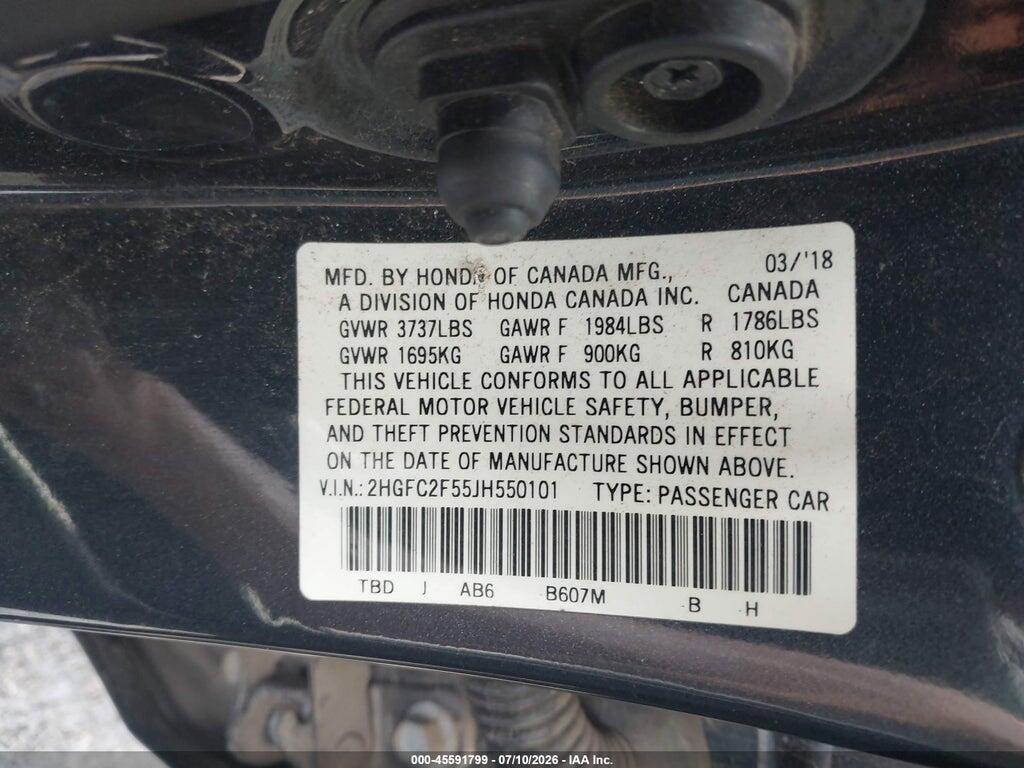 2HGFC2F55JH550101 2018 HONDA CIVIC photo no. 9
