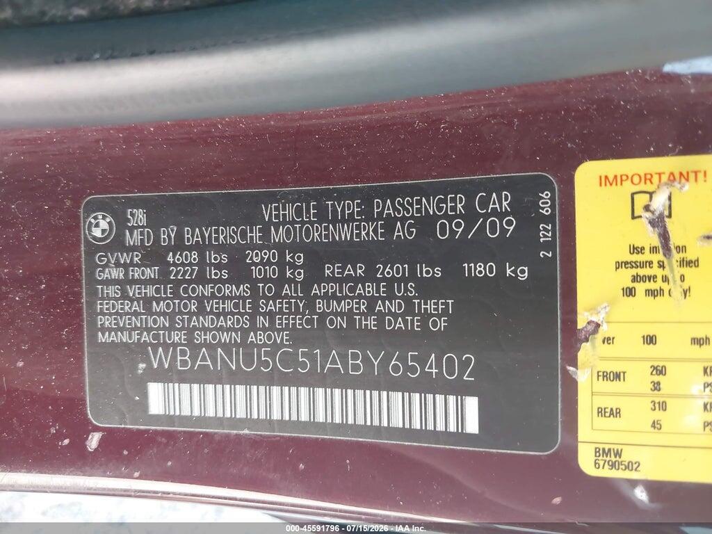 WBANU5C51ABY65402 2010 BMW 528I photo no. 9