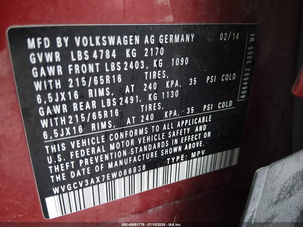 WVGCV3AX7EW086838 2014 VOLKSWAGEN TIGUAN photo no. 9