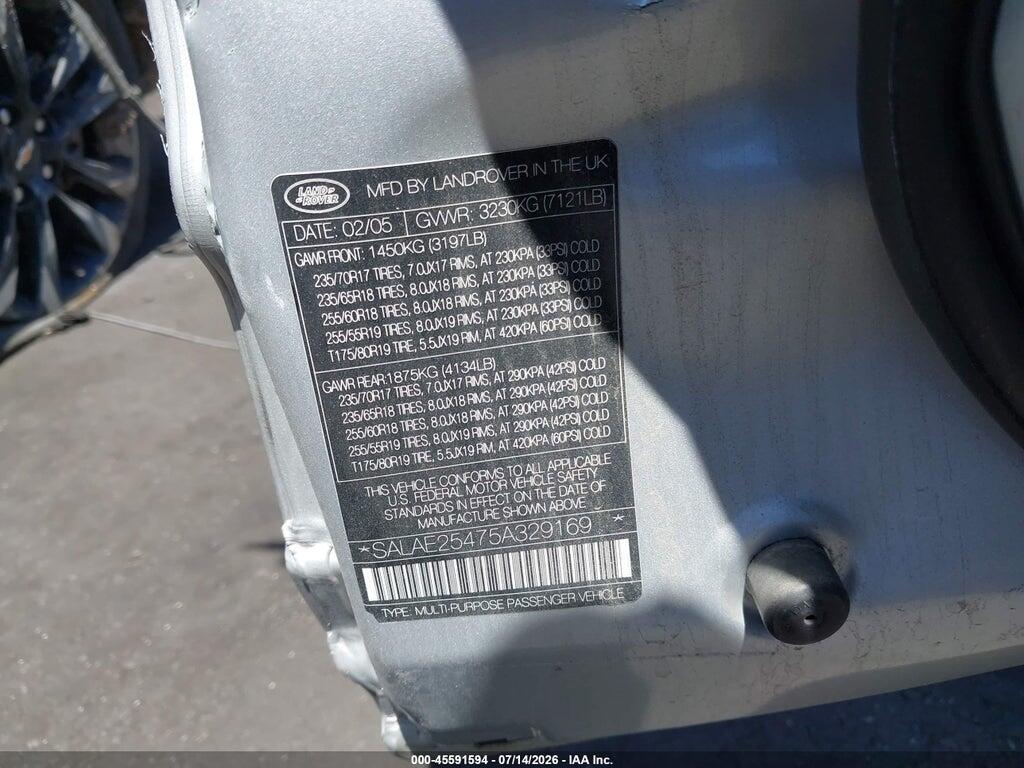 SALAE25475A329169 2005 LAND ROVER LR3 photo no. 9