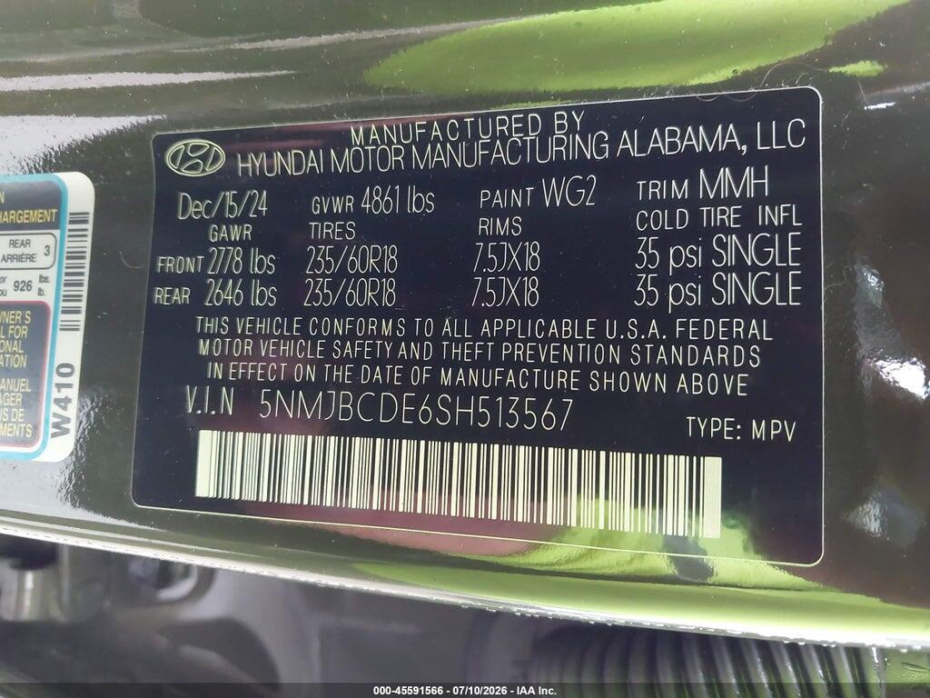 5NMJBCDE6SH513567 2025 HYUNDAI TUCSON photo no. 9