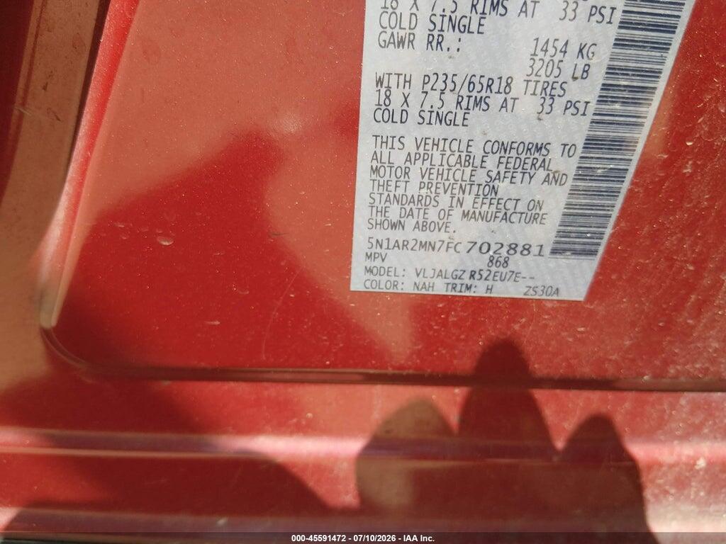 5N1AR2MN7FC702881 2015 NISSAN PATHFINDER photo no. 9