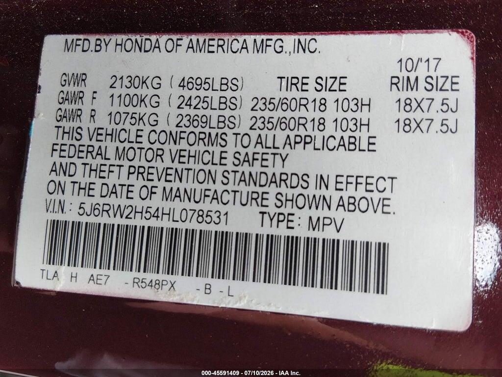 5J6RW2H54HL078531 2017 HONDA CR-V photo no. 9