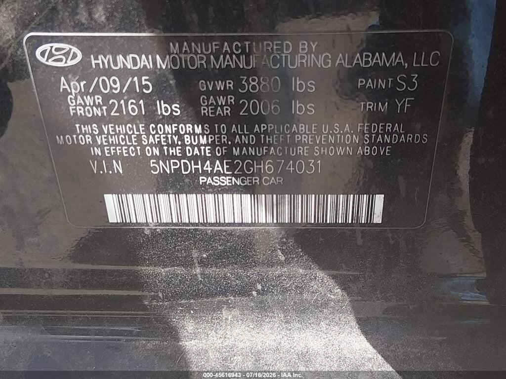 5NPDH4AE2GH674031 2016 HYUNDAI ELANTRA photo no. 9