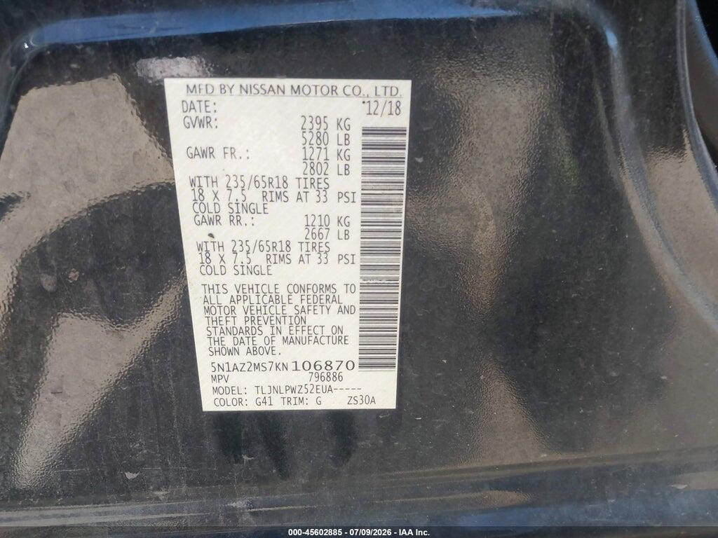 5N1AZ2MS7KN106870 2019 NISSAN MURANO photo no. 9