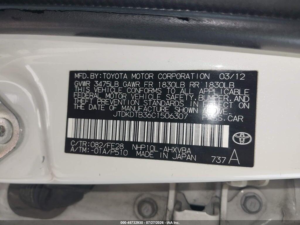 JTDKDTB36C1506307 2012 TOYOTA PRIUS C photo no. 9