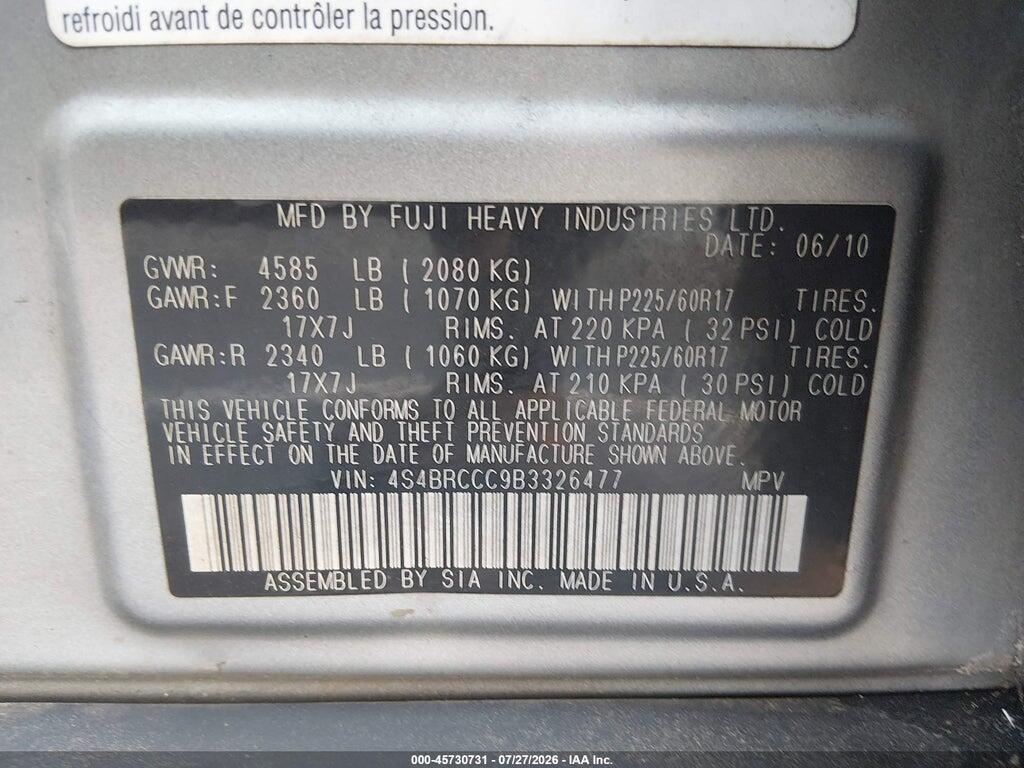 4S4BRCCC9B3326477 2011 SUBARU OUTBACK photo no. 9