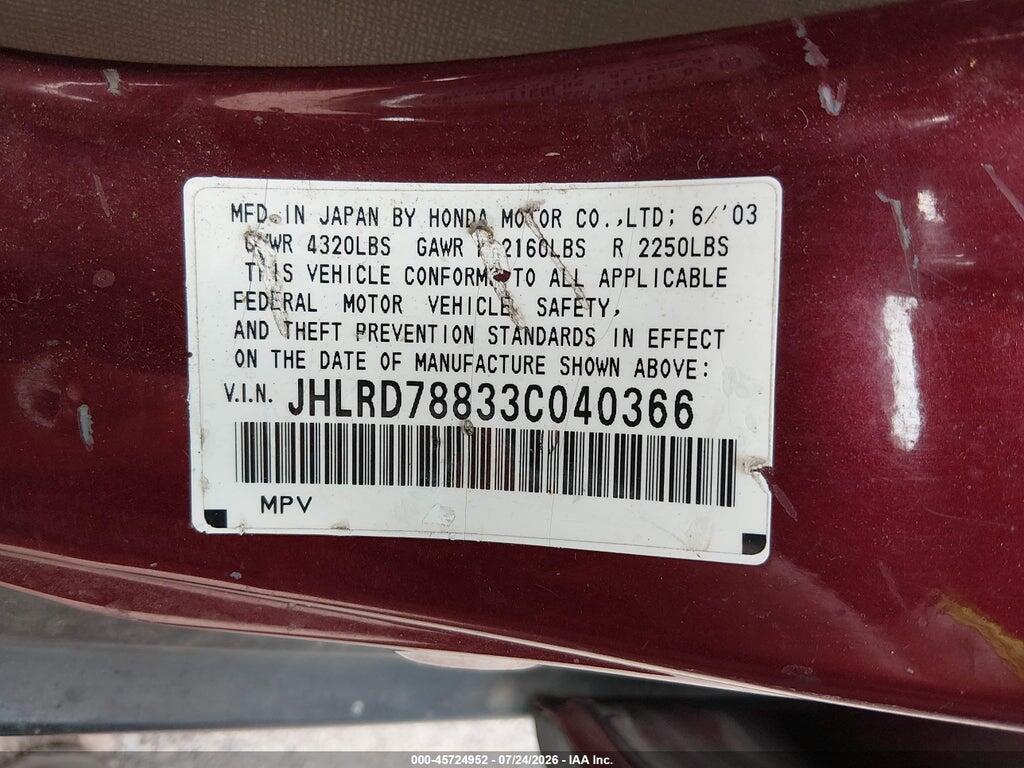 JHLRD78833C040366 2003 HONDA CR-V photo no. 9